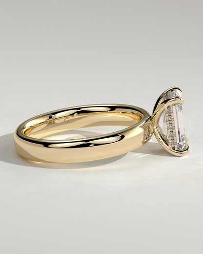 Kate - Emerald Claw Solitaire with Cigar Band and Hidden Halo Engagement Ring - Yellow Gold