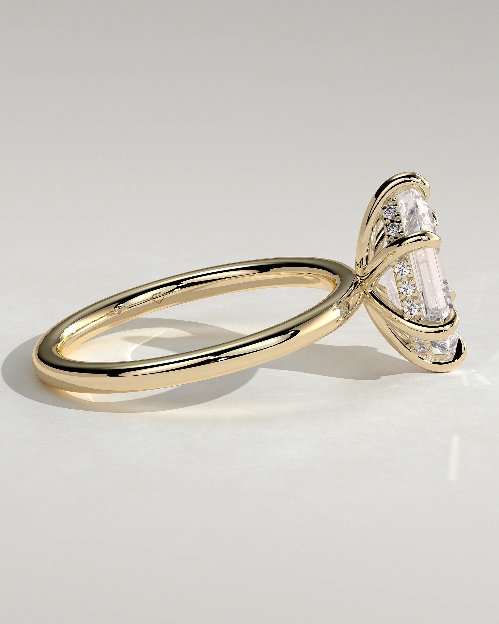 Delta - Elongated Hexagon Claw Solitaire with Hidden Halo Engagement Ring - Yellow Gold - Yellow Gold 2ct