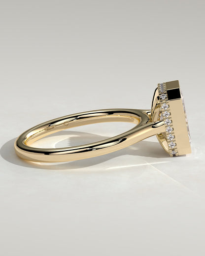 Bennie - Radiant Bezel Solitaire with Hidden Halo and Cathedral High Setting Engagement Ring - Yellow Gold