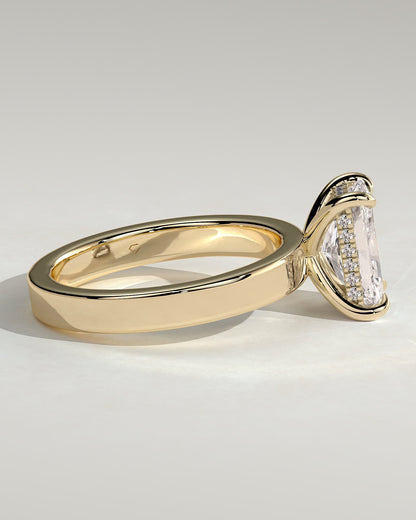 Aida - Radiant Claw Solitaire with Flat Cigar Band and Hidden Halo Engagement Ring - Yellow Gold - yellow gold - Lara Jewels