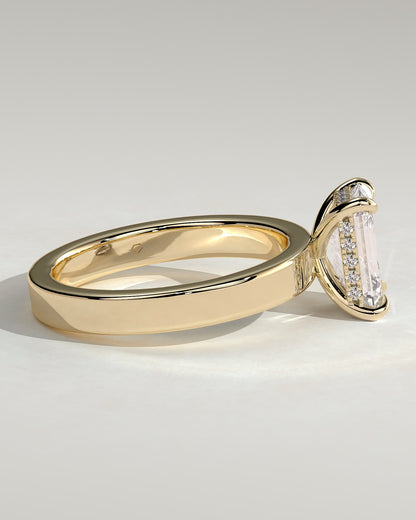 Carmella - Emerald Claw Solitaire with Flat Cigar Band and Hidden Halo Engagement Ring - Yellow Gold