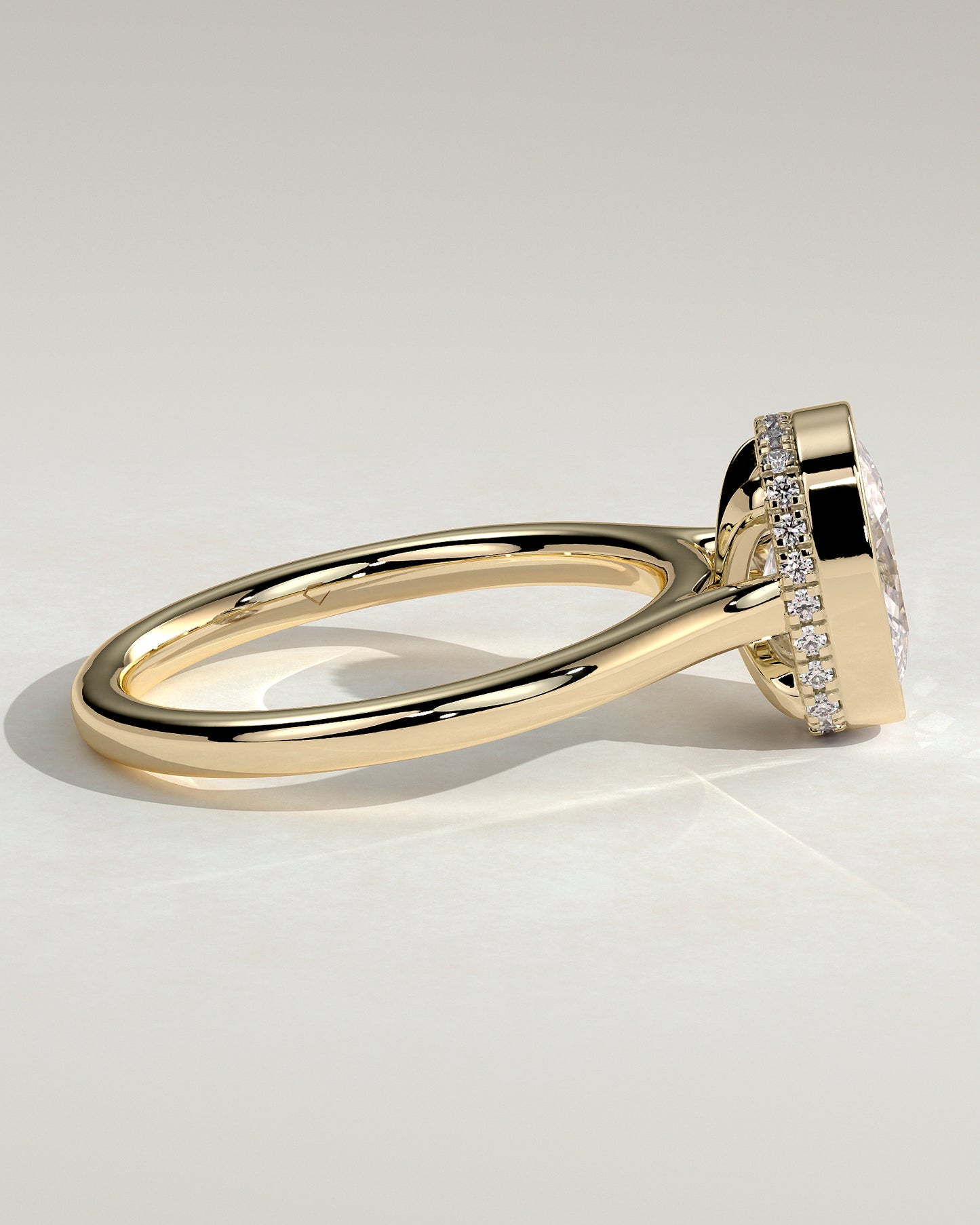 Everleigh - Elongated Cushion Bezel Solitaire with Hidden Halo and Cathedral High Setting Engagement Ring - Yellow Gold - Yellow Gold 2ct