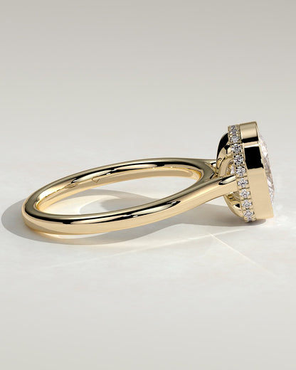 Everleigh - Elongated Cushion Bezel Solitaire with Hidden Halo and Cathedral High Setting Engagement Ring - Yellow Gold