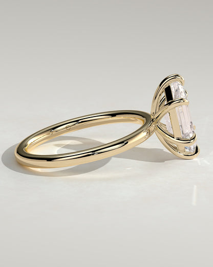 Cynthia - Classic Elongated Hexagon Claw Solitaire Engagement Ring - Yellow Gold