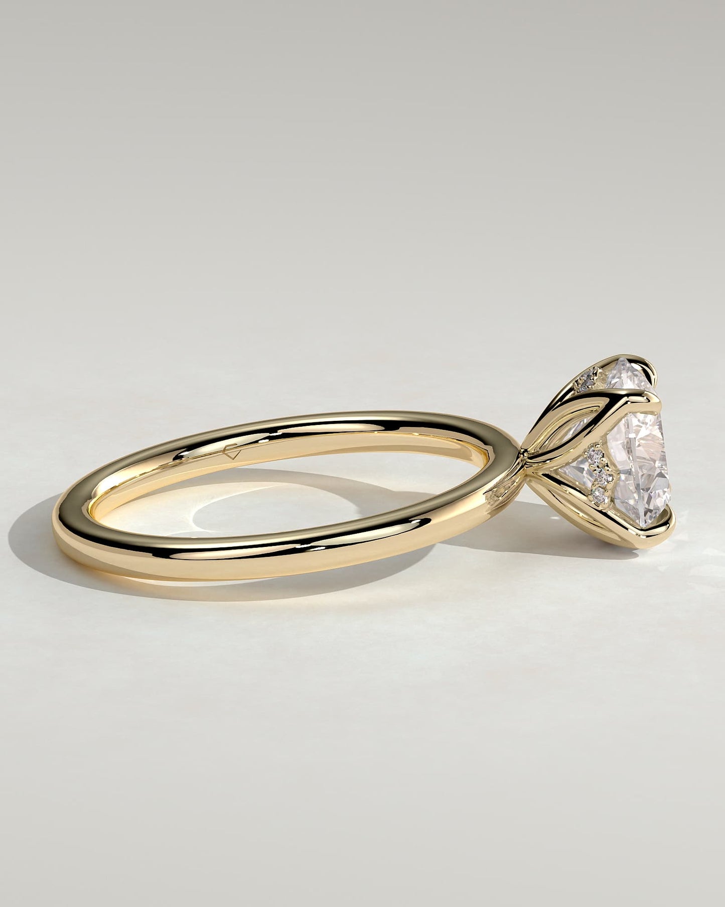 Dahlia - Round Claw Solitaire with Petal Gallery and Accented Tiara Detail Engagement Ring - Yellow Gold