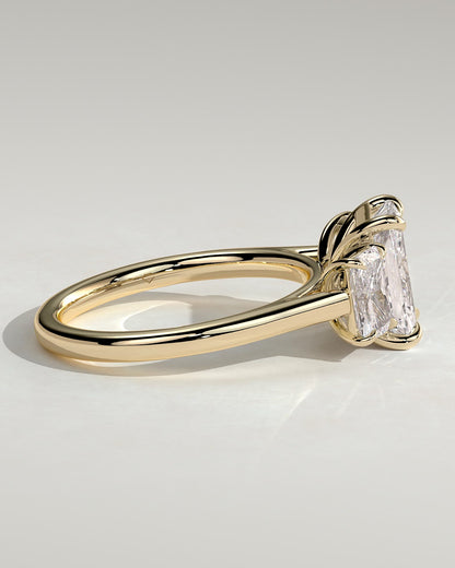 Ayla - Classic Radiant Claw Trilogy Engagement Ring - Yellow Gold