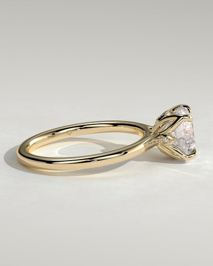 Brianna - Round Claw Solitaire with Petal Gallery, Accent Leaf Detail and Cathedral Setting Engagement Ring - Yellow Gold