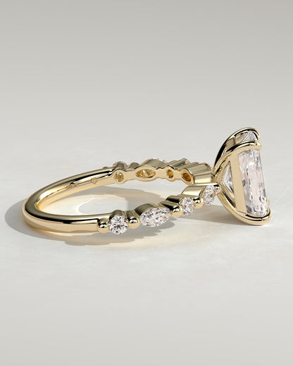 Dayna - Radiant Claw Solitaire with Marquise and Round Accent Stones Engagement Ring - Yellow Gold
