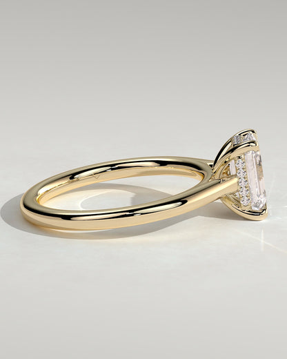 Jane - Emerald Claw Solitaire with Hidden Halo and Cathedral High Setting Engagement Ring - Yellow Gold