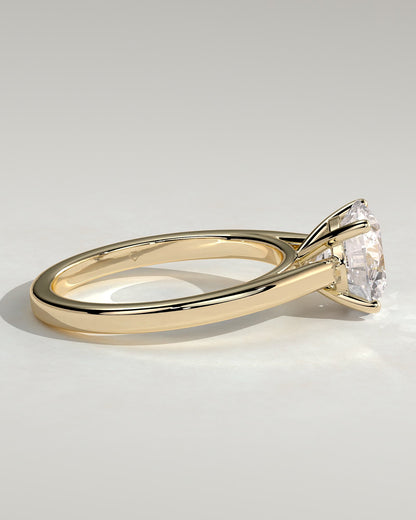 Georgia - Round Claw Solitaire with Flat Band and Cathedral High Setting Engagement Ring - Yellow Gold