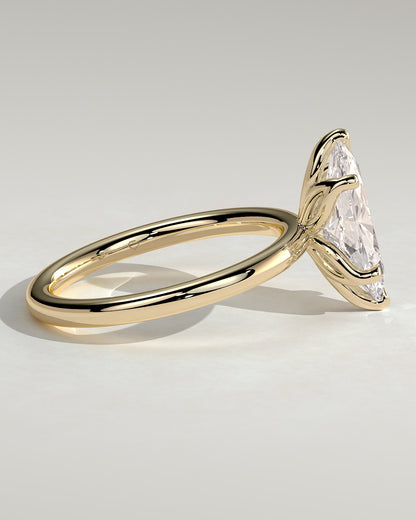 Eve - Marquise Claw Solitaire with Petal Gallery Engagement Ring - Yellow Gold
