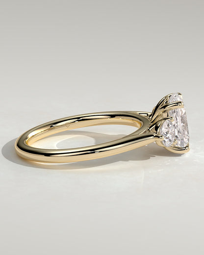 Charmaine - Elongated Cushion Claw Trilogy with Round Side Stones and Lily Detail Engagement Ring - Yellow Gold