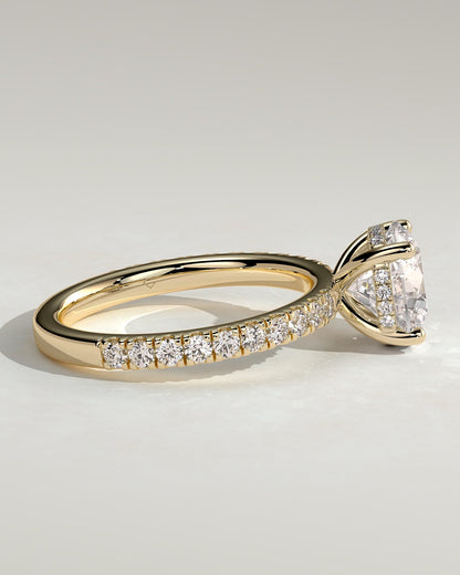 Charlie - Round Claw Solitaire with Hidden Halo and Pave Band Engagement Ring - Yellow Gold
