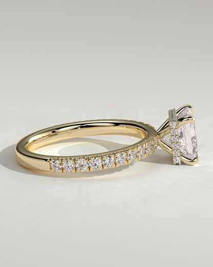 Brooklyn - Princess Claw Solitaire with Wrap Around Hidden Halo and Pave Band Engagement Ring - Yellow Gold