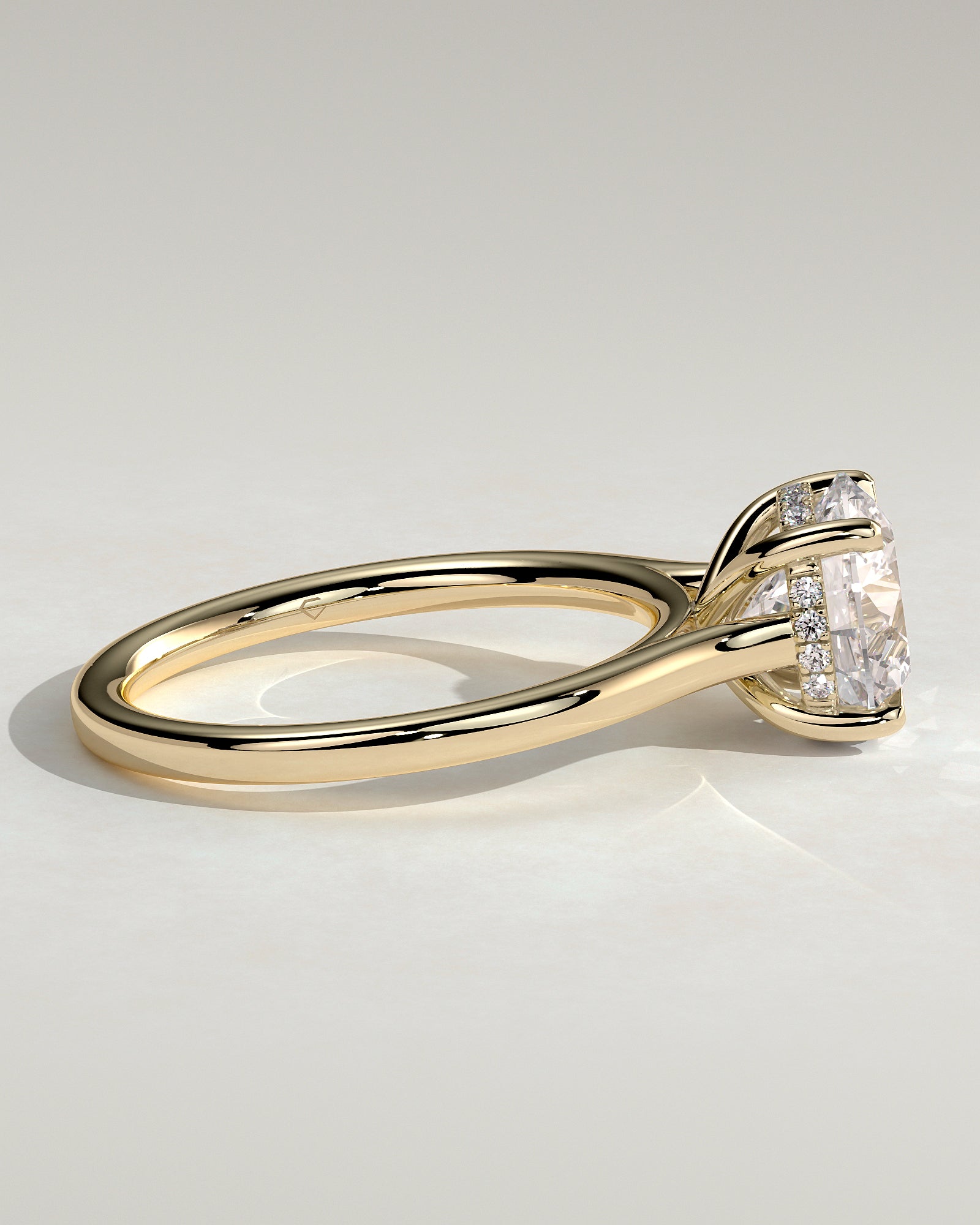 Bonnie - Round Claw Solitaire with Hidden Halo and Cathedral High Setting Engagement Ring - Yellow Gold - Yellow Gold 2ct