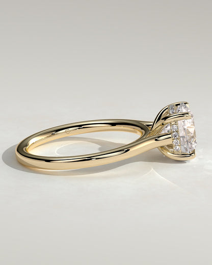 Bonnie - Round Claw Solitaire with Hidden Halo and Cathedral High Setting Engagement Ring - Yellow Gold