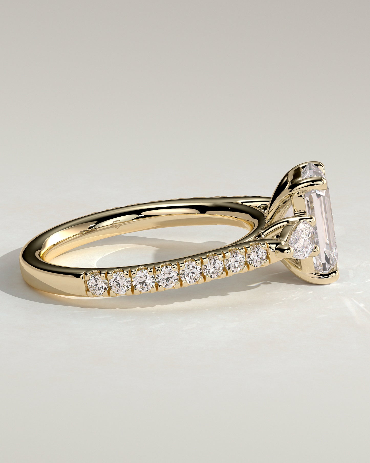 Autumn - Emerald Claw Trilogy with Pear Side Stones and Pave Band Engagement Ring - Yellow Gold - Yellow Gold 2ct