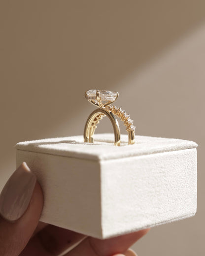 Xanthe - Pear Claw Solitaire with Double Plain-and-Round-Accent Stones Band Engagement Ring - Platinum