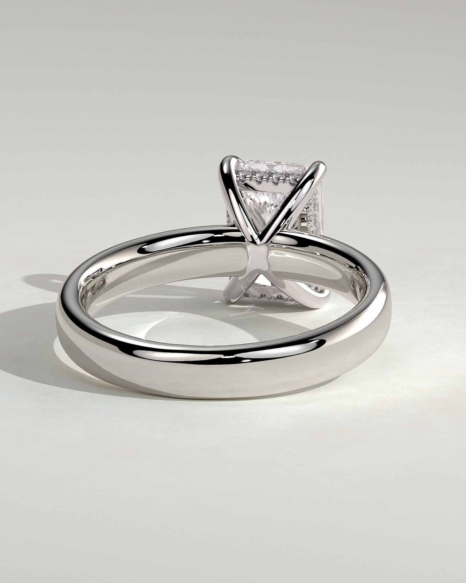 Angelina - Radiant Claw Solitaire with Cigar Band and Hidden Halo Engagement Ring - Platinum - White Gold / Platinum 2ct