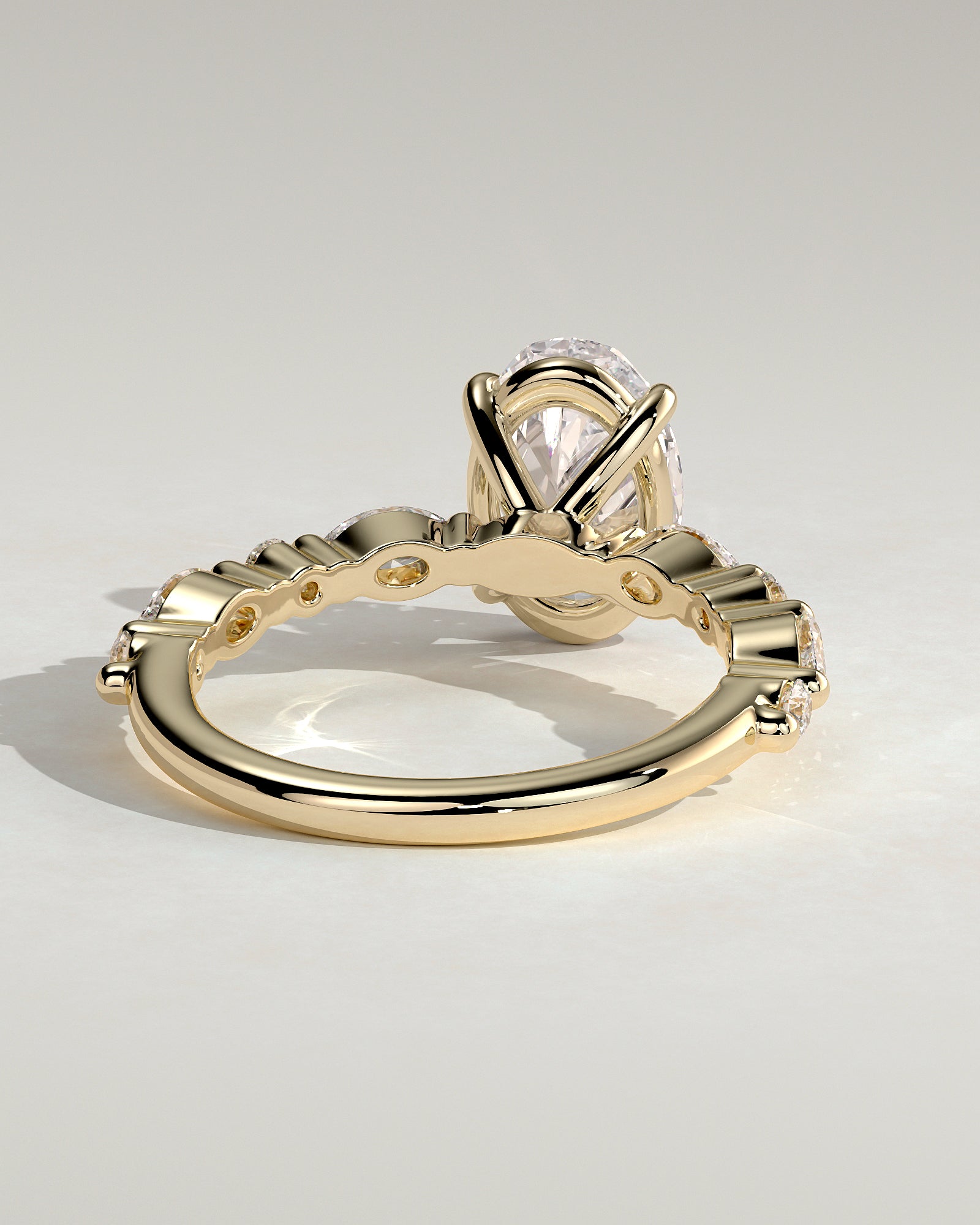 Alyssa - Oval Claw Solitaire with Marquise and Round Accent Stones Engagement Ring - Yellow Gold - Yellow Gold 2ct