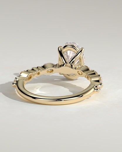 Alyssa - Oval Claw Solitaire with Marquise and Round Accent Stones Engagement Ring - Yellow Gold - yellow gold - Lara Jewels