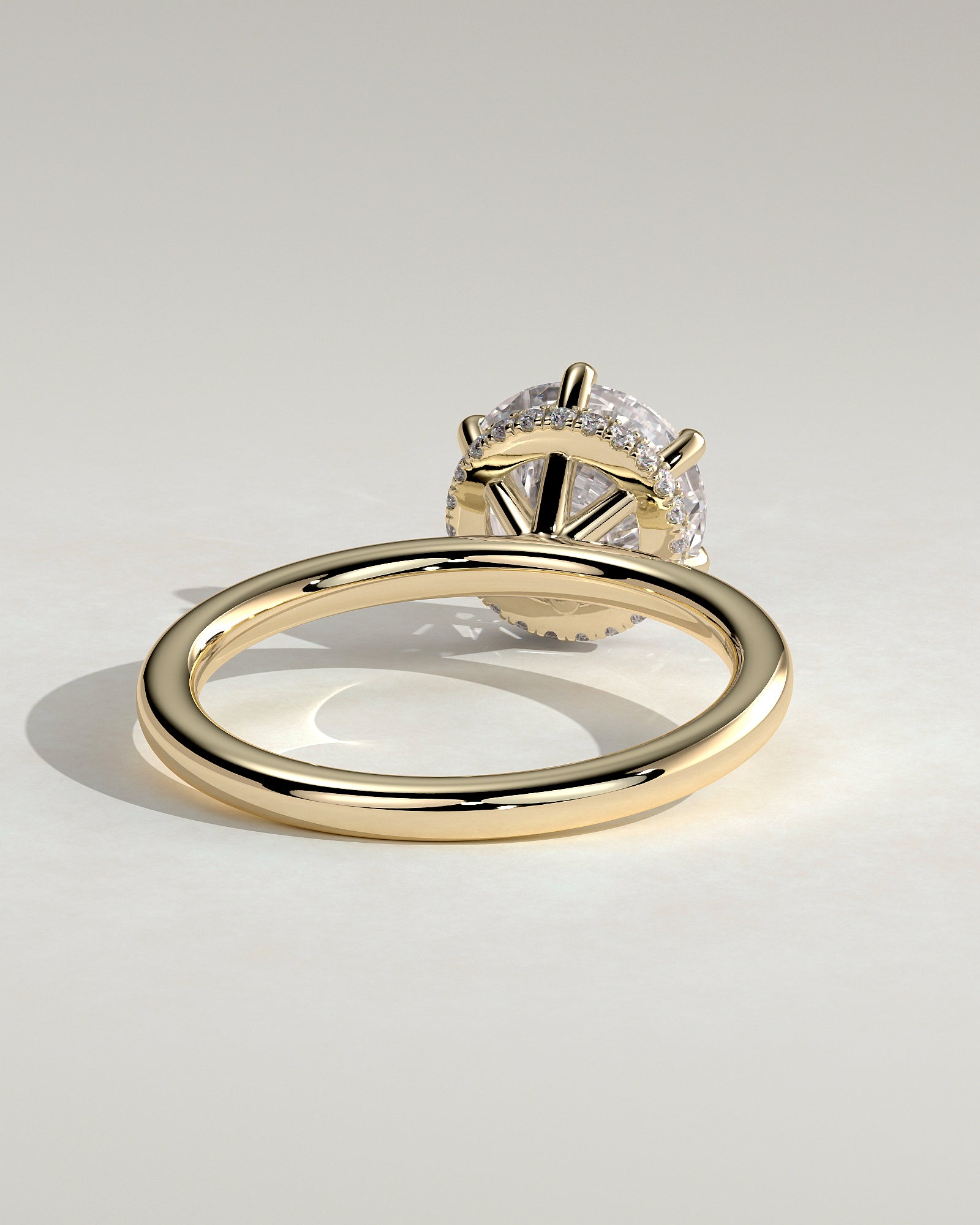 Aria - Round Claw Solitaire with Wrap Around Hidden Halo Engagement Ring - Yellow Gold - Yellow Gold 2ct