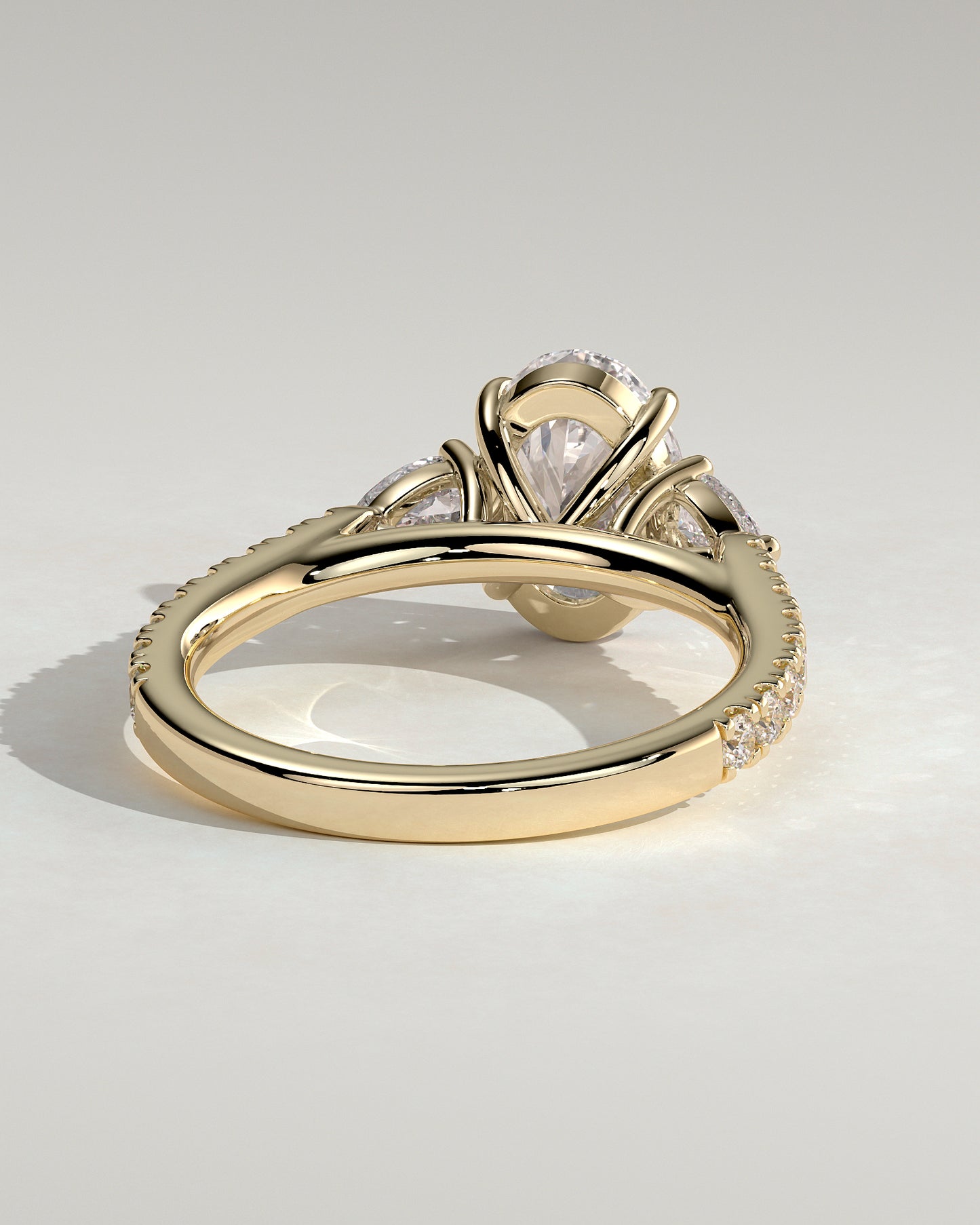 Arabella - Oval Claw Trilogy with Pear Side Stones and Pave Band Engagement Ring - Yellow Gold - Yellow Gold 2ct