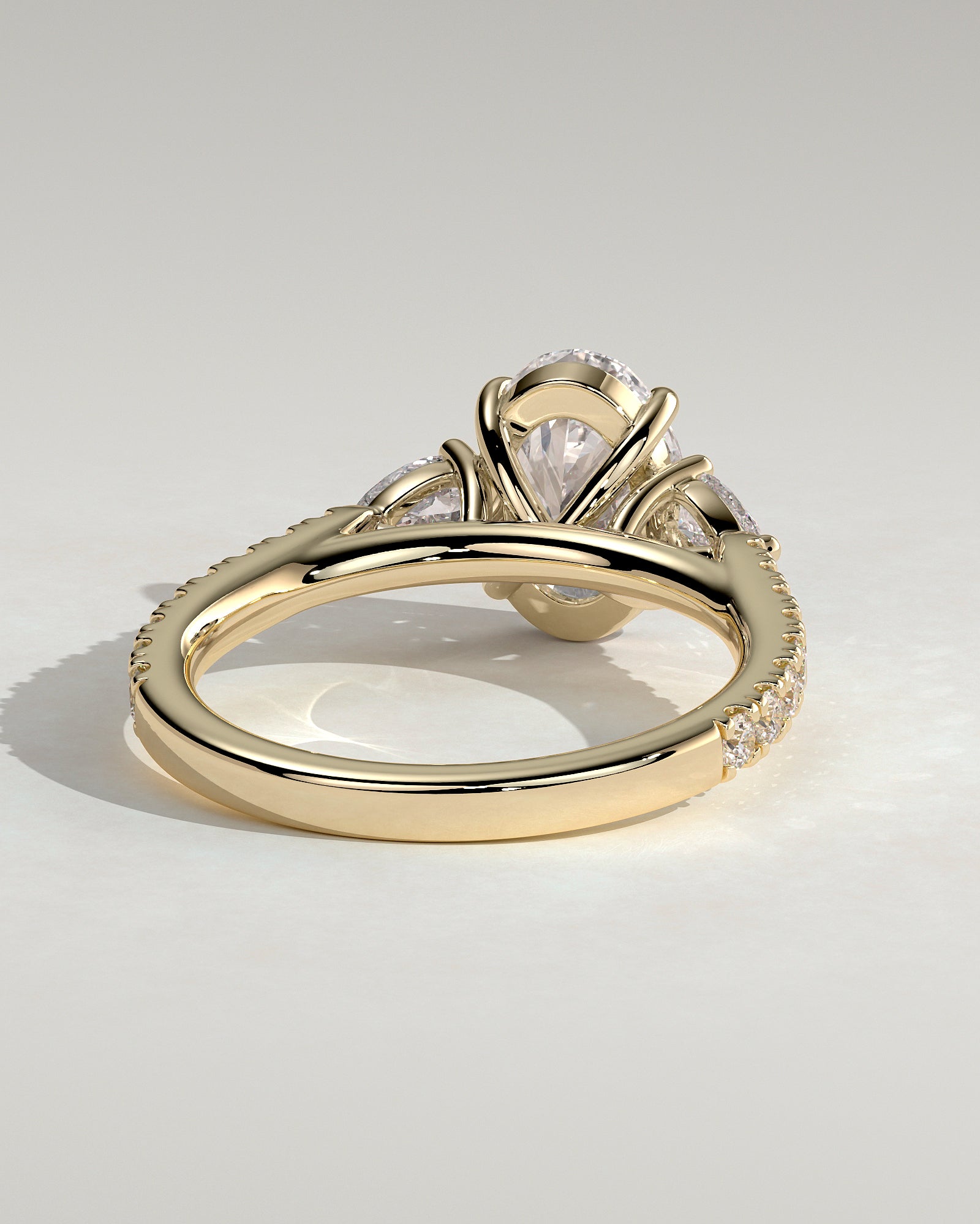 Arabella - Oval Claw Trilogy with Pear Side Stones and Pave Band Engagement Ring - Yellow Gold - Yellow Gold 2ct