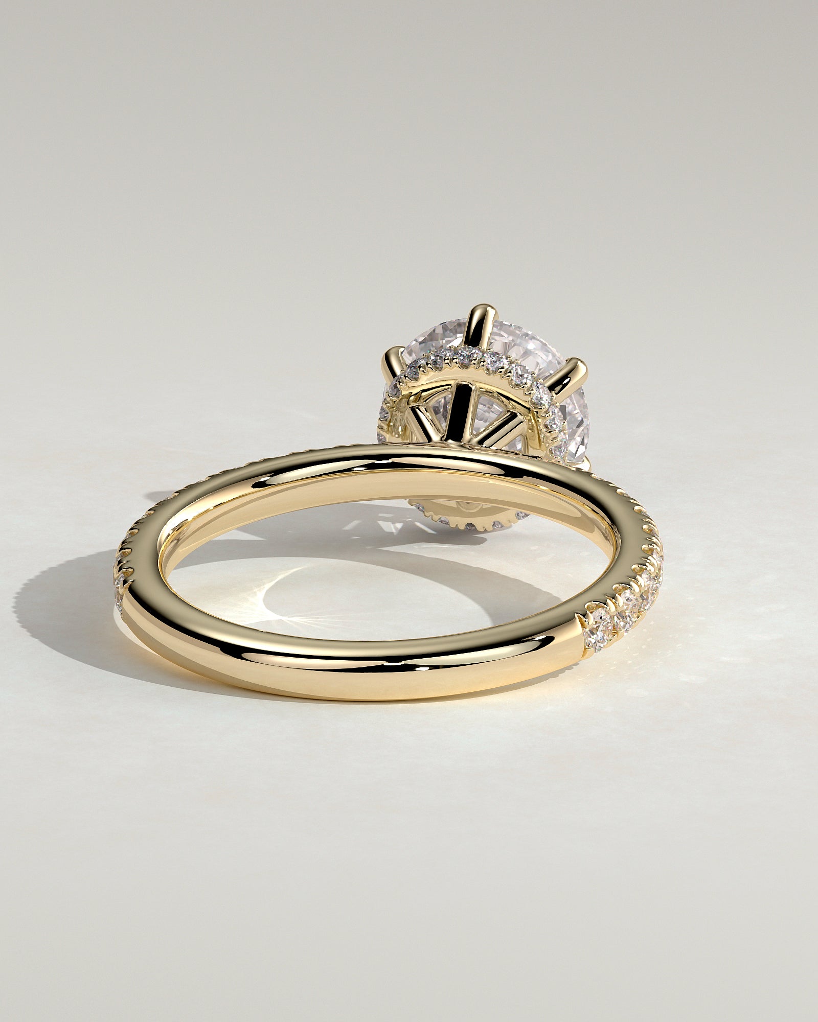 Amanda - Round Claw Solitaire with Wrap Around Hidden Halo and Pave Band Engagement Ring - Yellow Gold - Yellow Gold 2ct