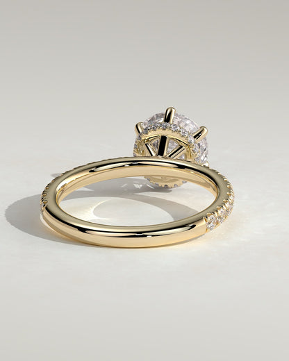 Amanda - Round Claw Solitaire with Wrap Around Hidden Halo and Pave Band Engagement Ring - Yellow Gold - yellow gold - Lara Jewels