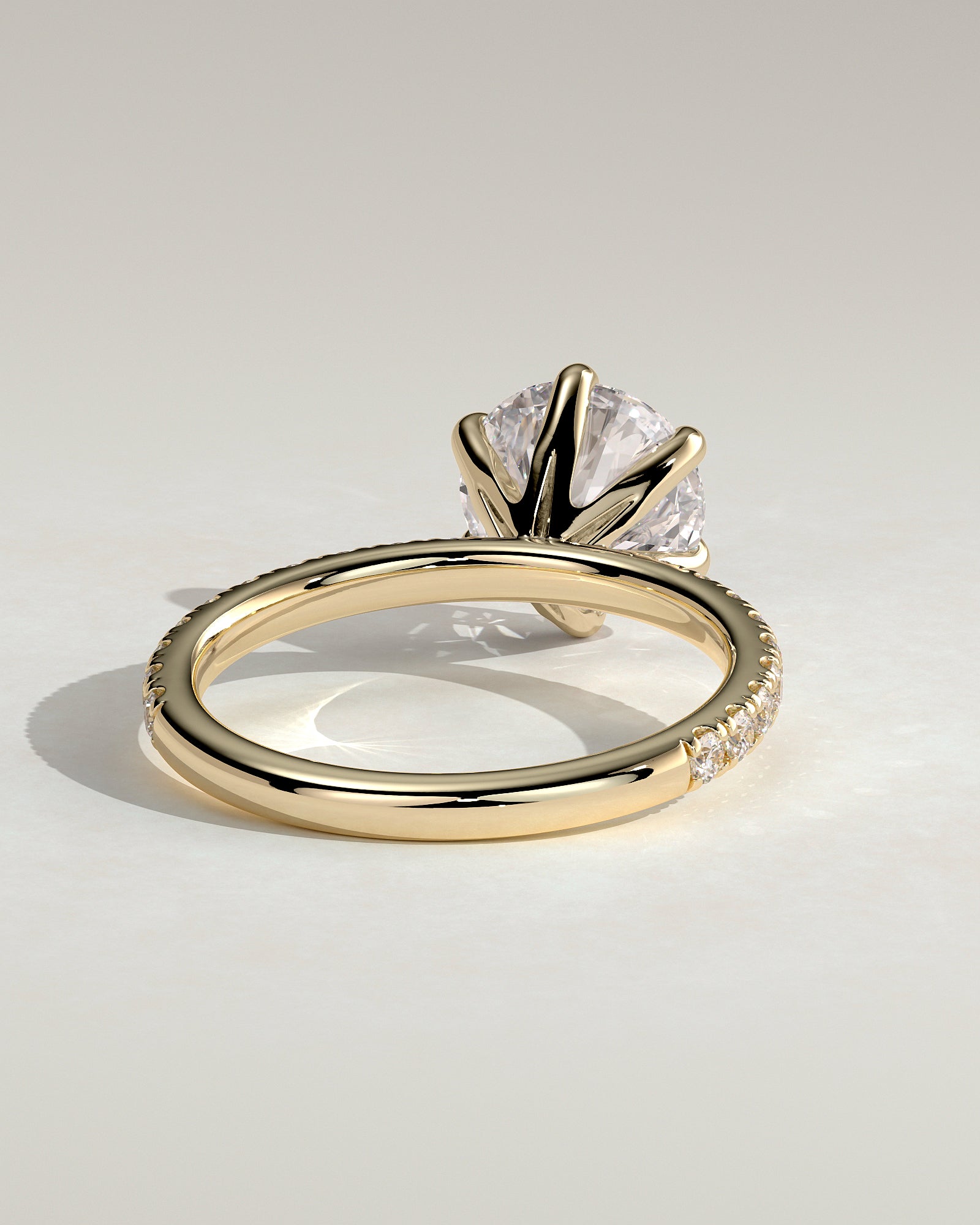 Alexandria - Round Claw Solitaire with Pave Band Engagement Ring - Yellow Gold - Yellow Gold 2ct