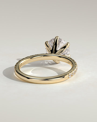Alexandria - Round Claw Solitaire with Pave Band Engagement Ring - Yellow Gold - yellow gold - Lara Jewels