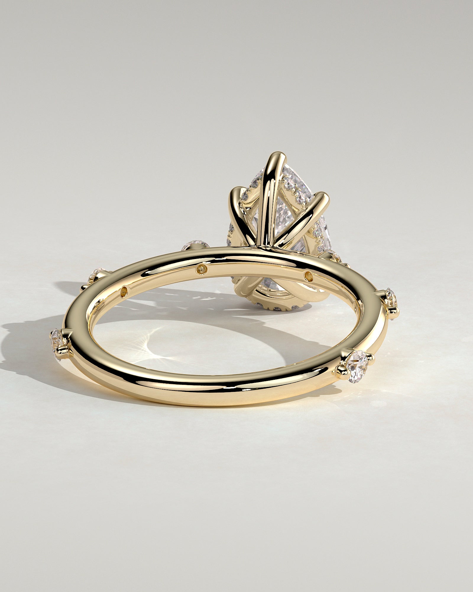 Amora - Pear Claw Solitaire with 6 Spaced Round Accent Stones and Hidden Halo Engagement Ring - Yellow Gold - Yellow Gold 2ct