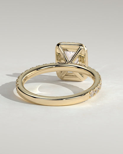 Analyce - Emerald Claw Solitaire with Halo and Pave Band Engagement Ring - Yellow Gold