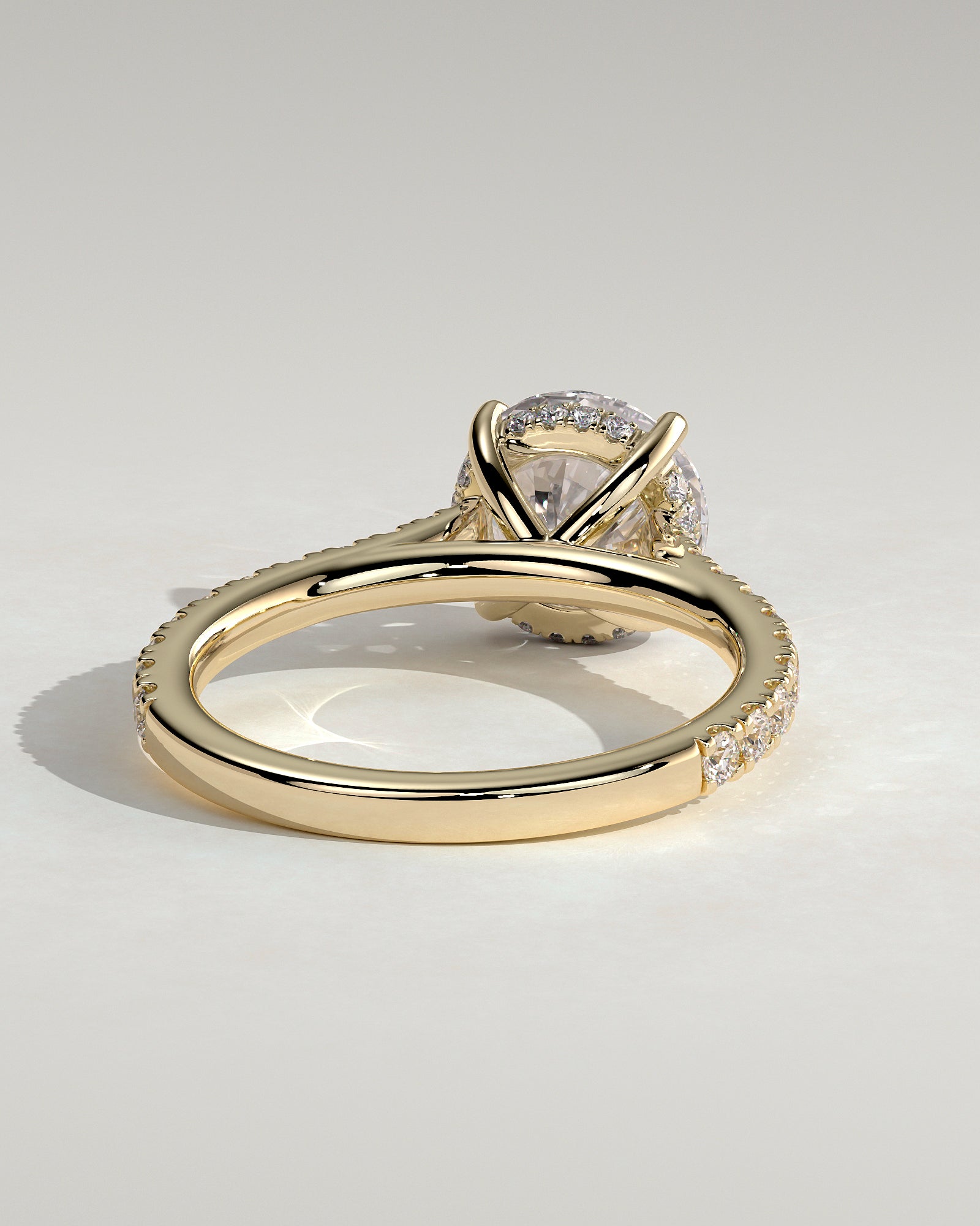 Ashlea - Round Claw Solitaire with Hidden Halo, Pave Band and Cathedral High Setting Engagement Ring - Yellow Gold - Yellow Gold 2ct