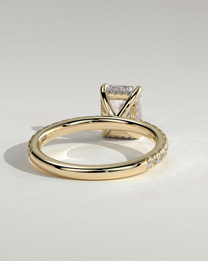 Gwyneth - Emerald Claw Solitaire with Hidden Halo and Pave Band Engagement Ring - Yellow Gold