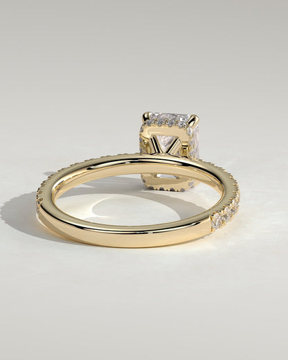 Eliana - Emerald Claw Solitaire with Wrap Around Hidden Halo and Pave Band Engagement Ring - Yellow Gold