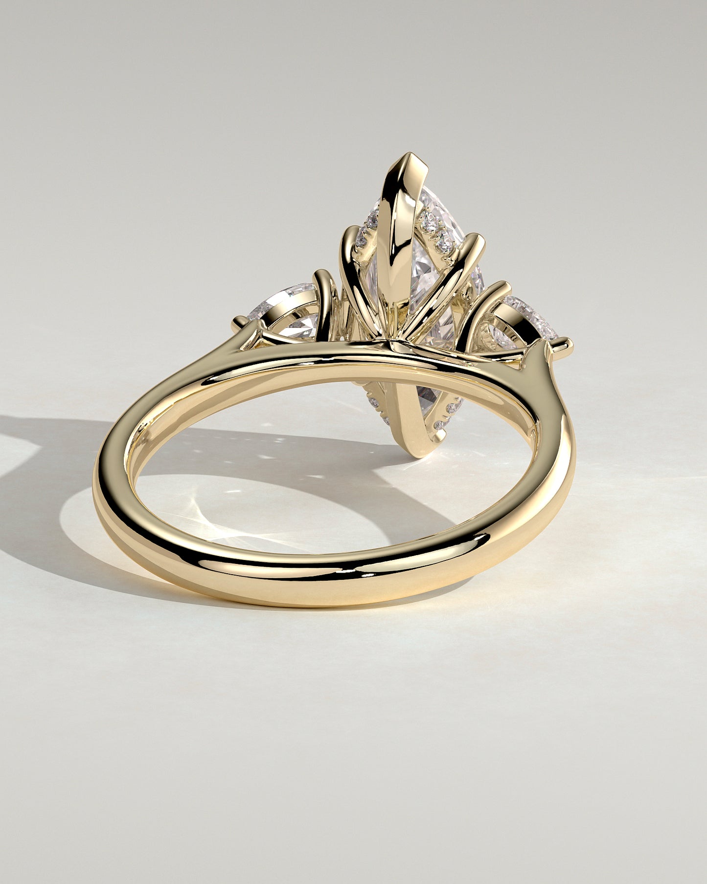 Hannah - Marquise Claw Trilogy with Pear Side Stones and Hidden Halo Engagement Ring - Yellow Gold - Yellow Gold 2ct