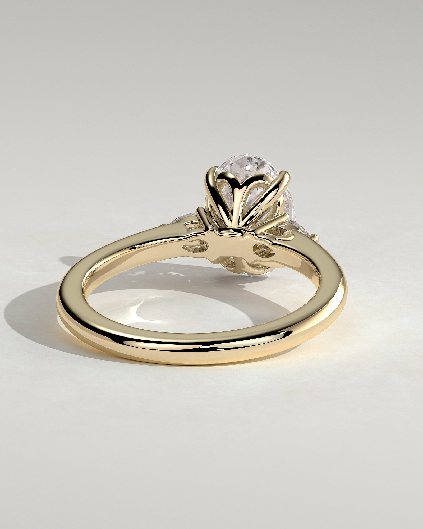 Elena - Oval Claw Trilogy with Pear Side Stones and Tulip Detail Engagement Ring - Yellow Gold - Yellow Gold 2ct