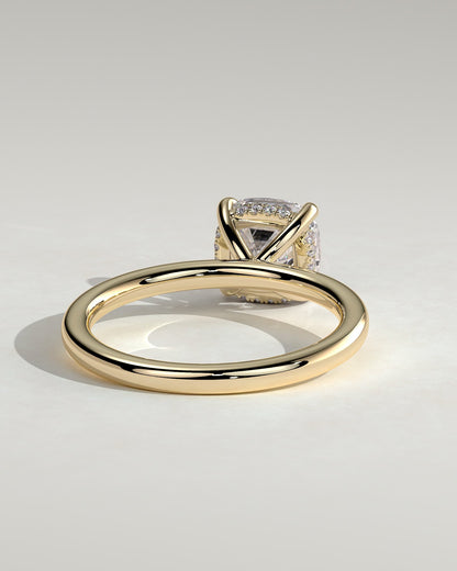 Rosie - Cushion Claw Solitaire with Hidden Halo Engagement Ring - Yellow Gold
