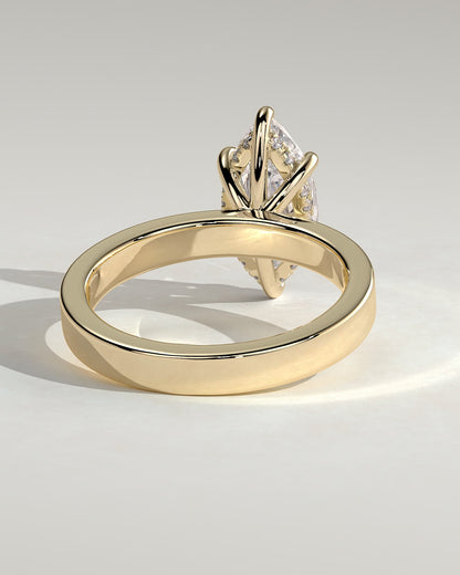 Aisha - Marquise Claw Solitaire with Flat Cigar Band and Hidden Halo Engagement Ring - Yellow Gold - yellow gold - Lara Jewels