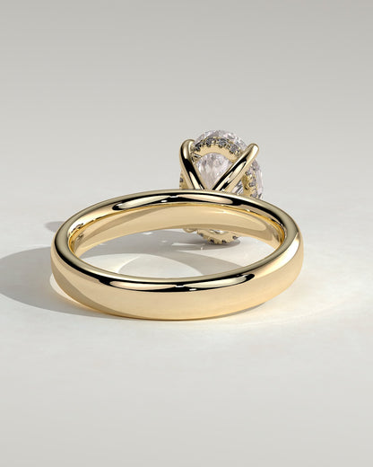 Bronte - Oval Claw Solitaire with Cigar Band and Hidden Halo Engagement Ring - Yellow Gold
