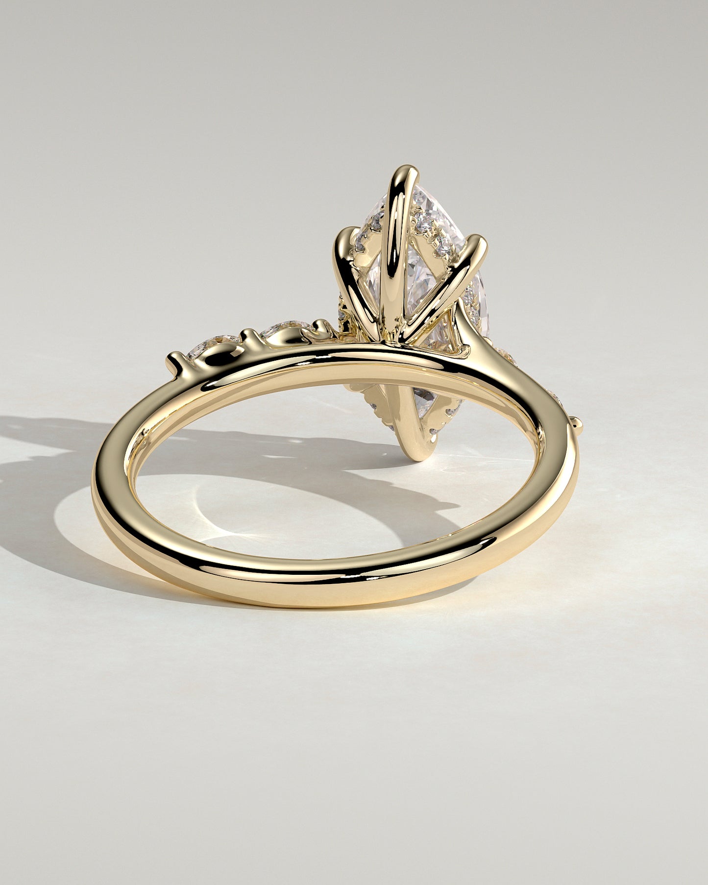 Elsie - Marquise Claw Solitaire with Hidden Halo, Opposing Marquise Accents and Cathedral High Setting Engagement Ring - Yellow Gold - Yellow Gold 2ct