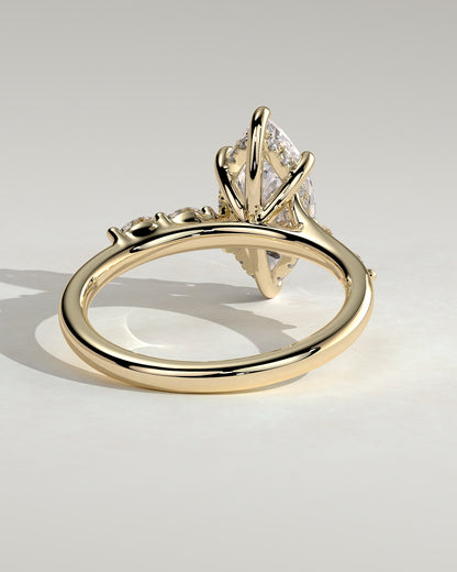 Elsie - Marquise Claw Solitaire with Hidden Halo, Opposing Marquise Accents and Cathedral High Setting Engagement Ring - Yellow Gold