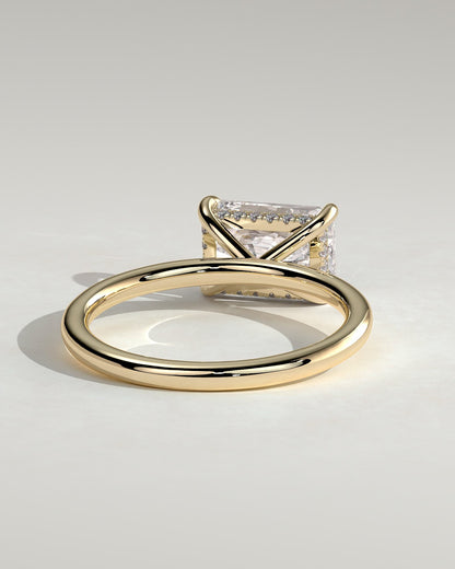 Francene - Radiant East West Claw Solitaire with Hidden Halo Engagement Ring - Yellow Gold