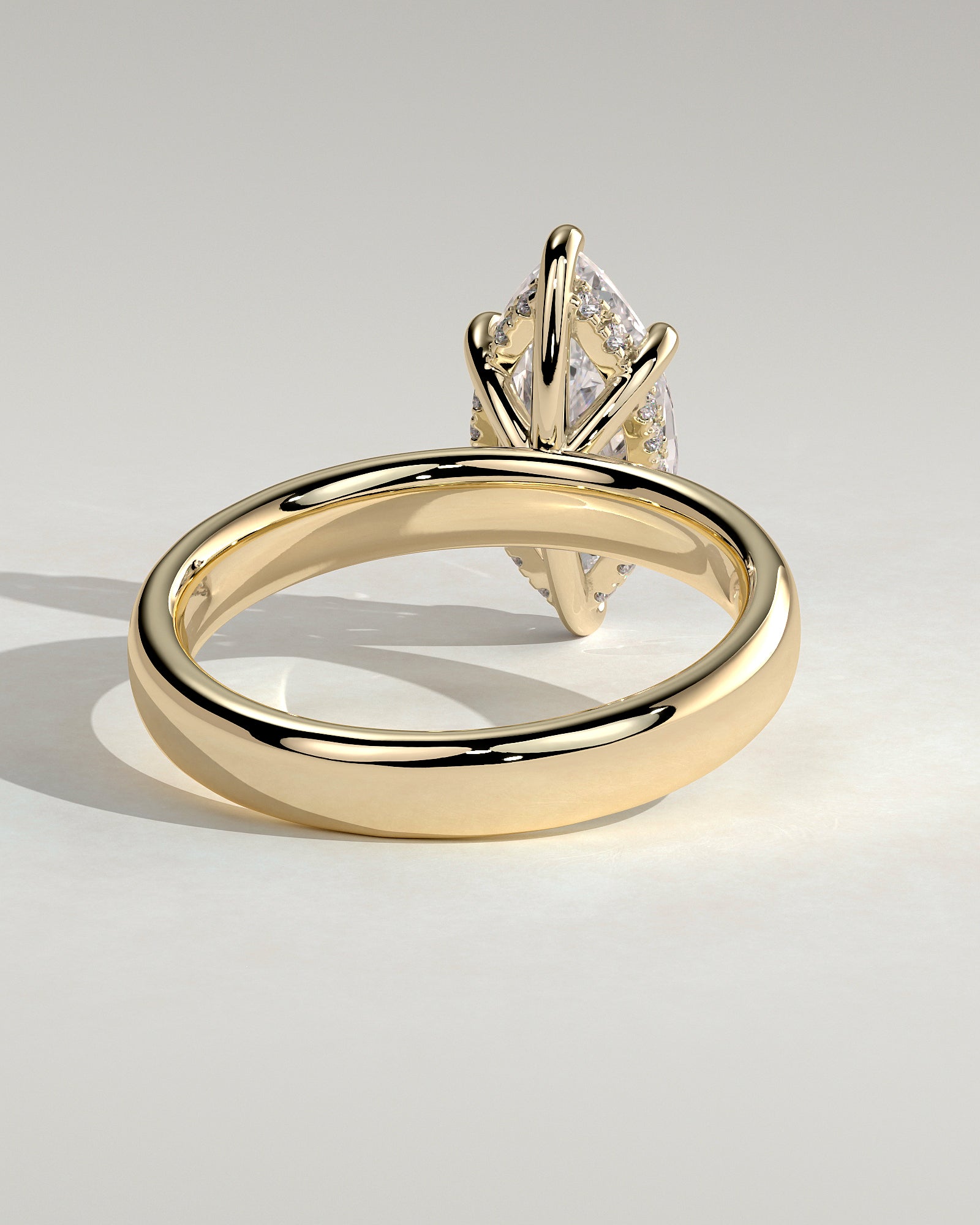 Gigi - Marquise Claw Solitaire with Cigar Band and Hidden Halo Engagement Ring - Yellow Gold - Yellow Gold 2ct