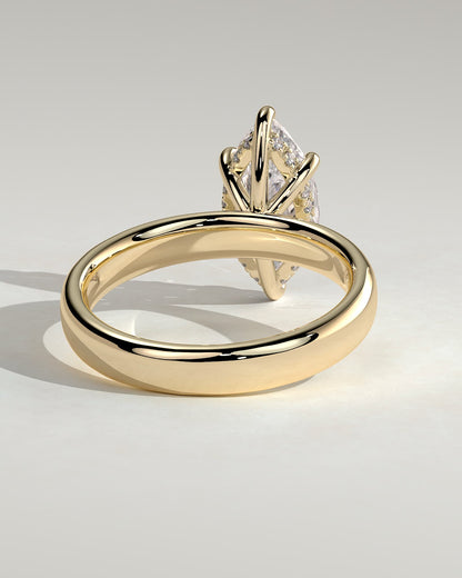 Gigi - Marquise Claw Solitaire with Cigar Band and Hidden Halo Engagement Ring - Yellow Gold