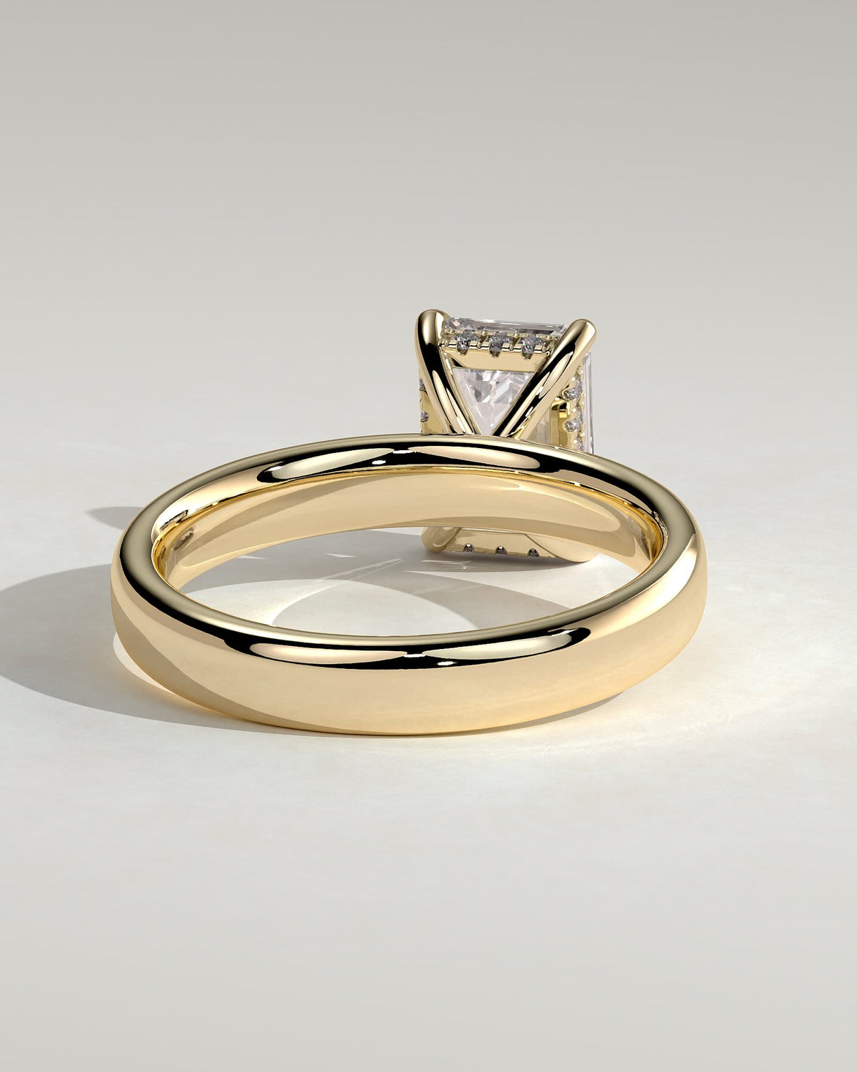 Kate - Emerald Claw Solitaire with Cigar Band and Hidden Halo Engagement Ring - Yellow Gold