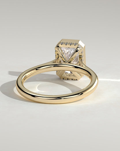 Bennie - Radiant Bezel Solitaire with Hidden Halo and Cathedral High Setting Engagement Ring - Yellow Gold