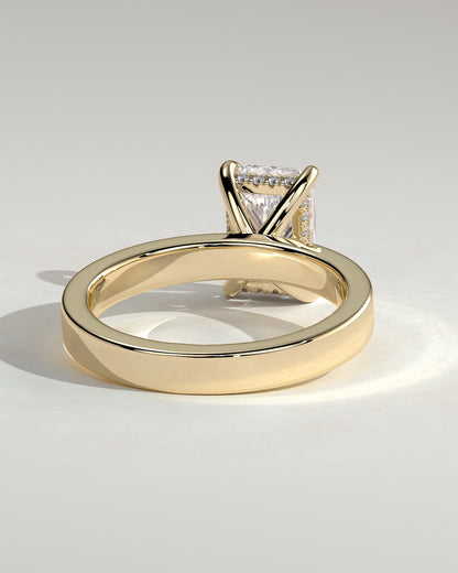 Aida - Radiant Claw Solitaire with Flat Cigar Band and Hidden Halo Engagement Ring - Yellow Gold - yellow gold - Lara Jewels